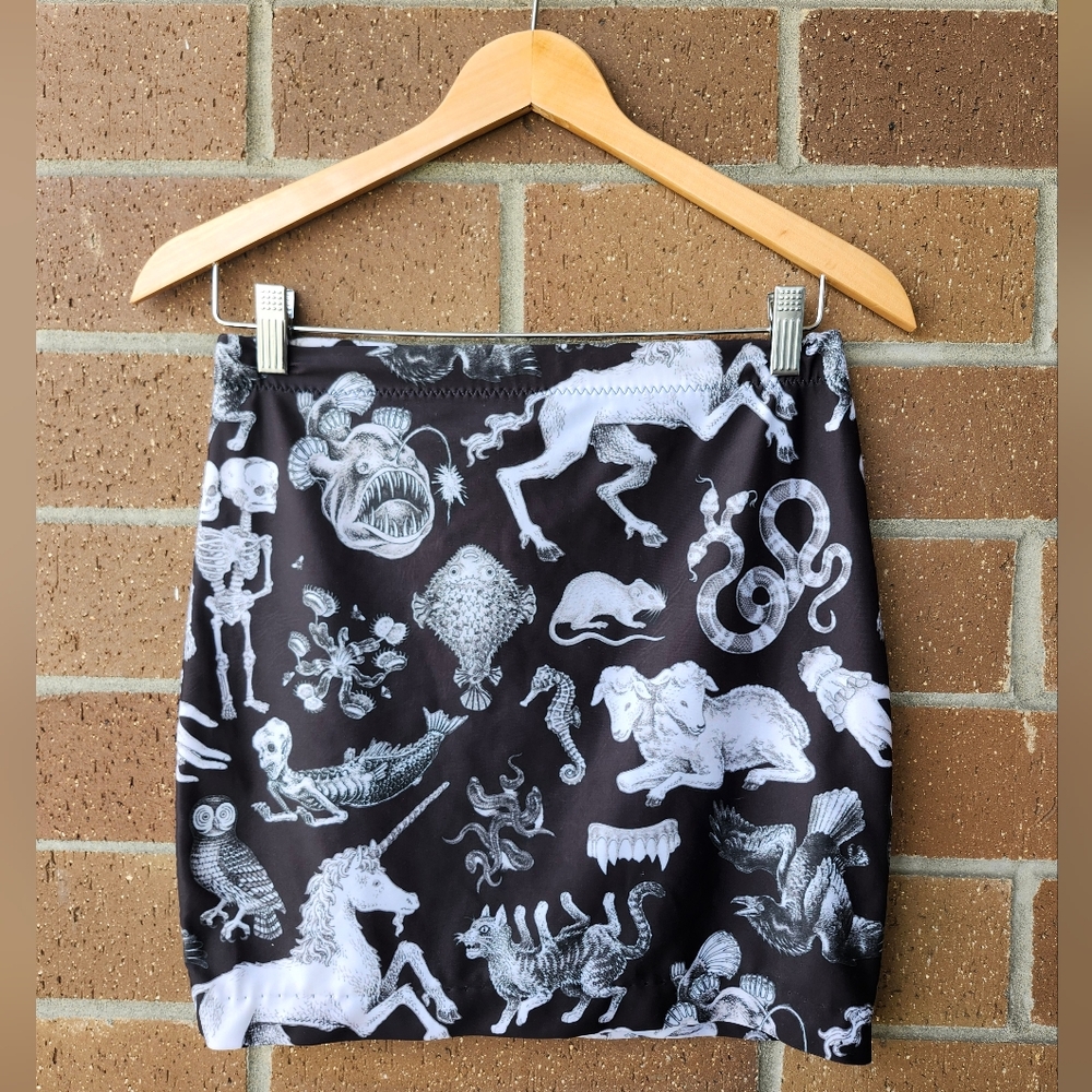 Black and White Cryptozoology Print Skirt